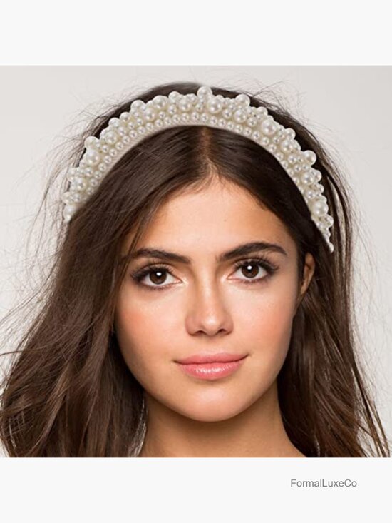 Pearl Jeweled Baroque Padded Hairband Bridal Hair Hoop main image 6